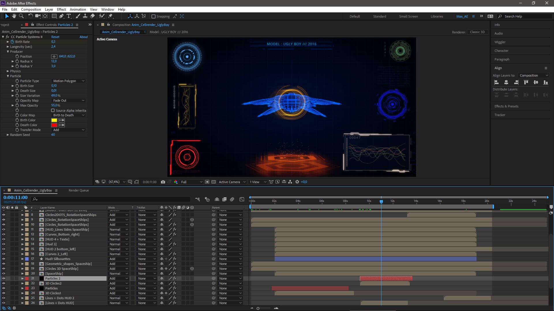 After Effects particle system & timeline