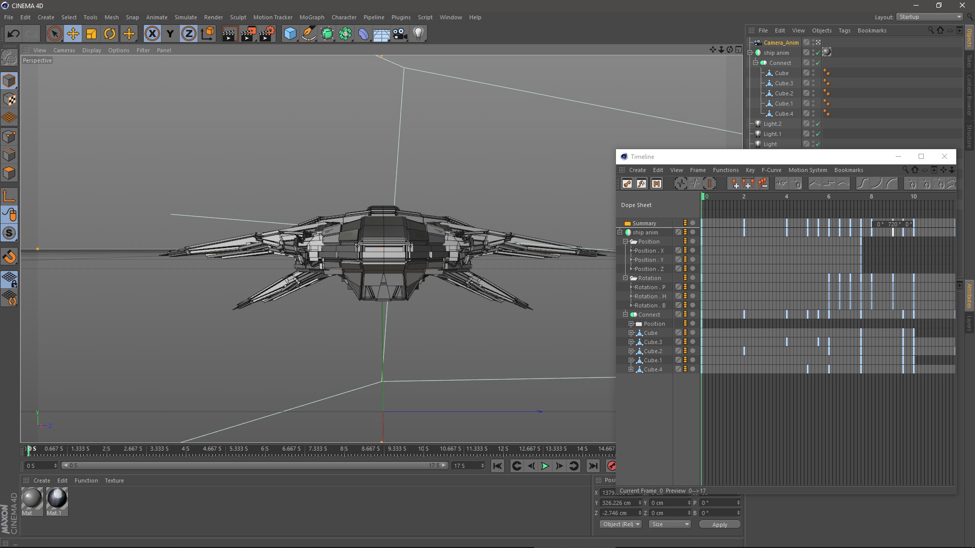 Cinema 4D main viewport & timeline