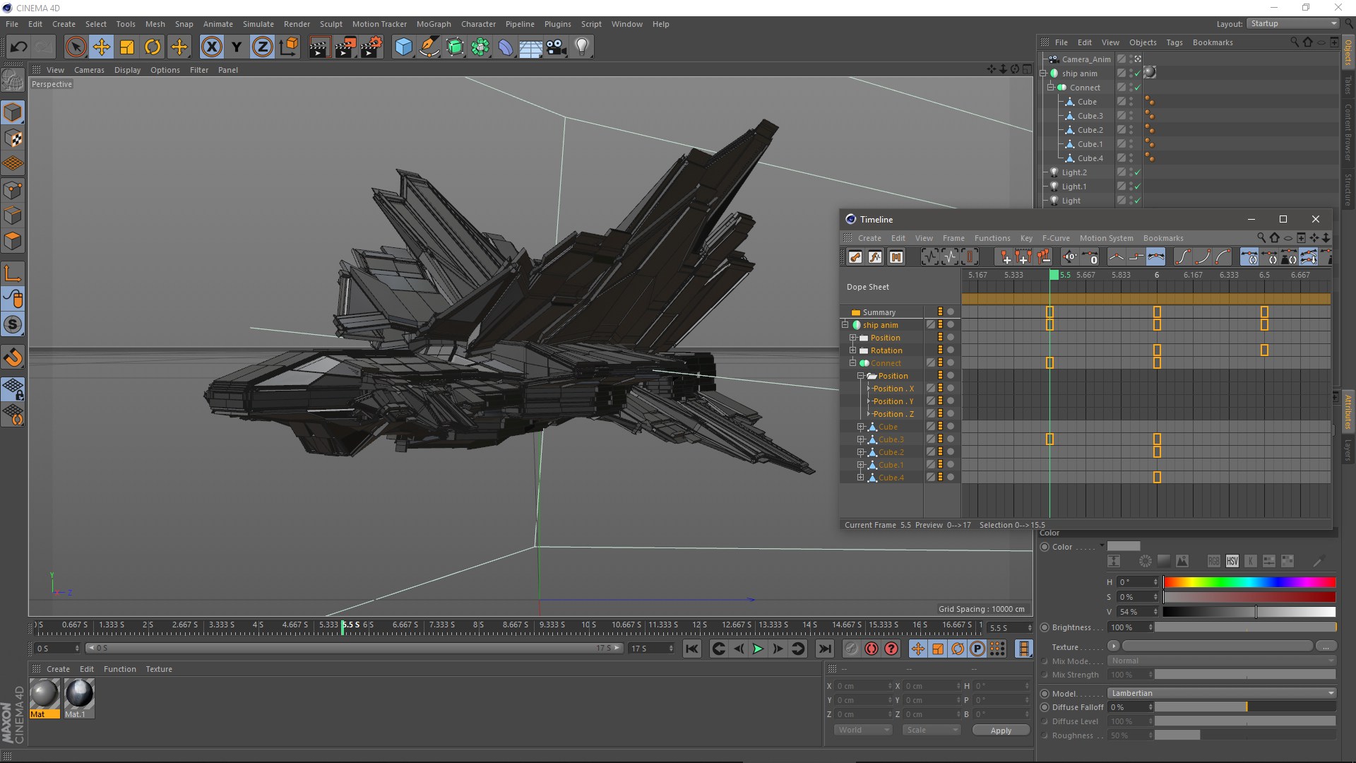 Cinema 4D main viewport & timeline details